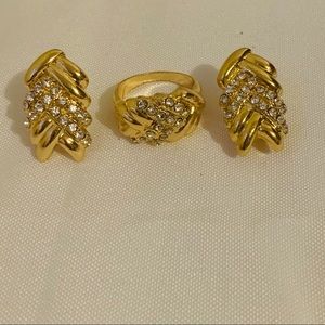Fashion Gold Tone Rhinestone Earrings Ring Set